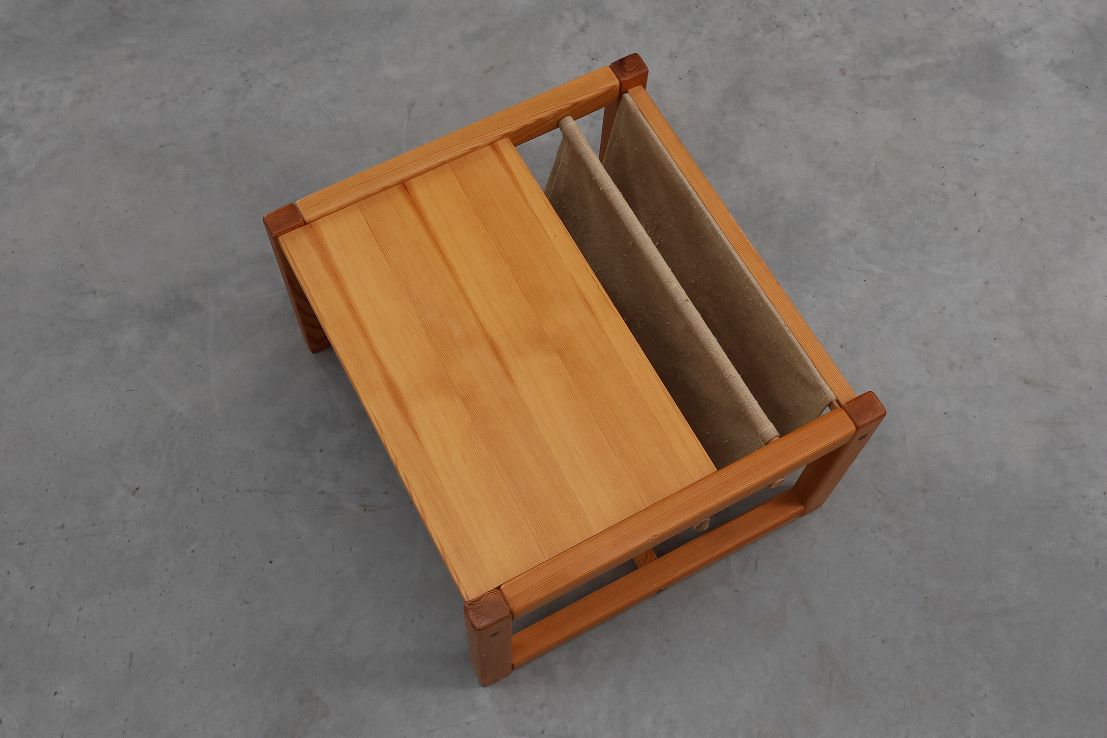Pine and linen coffee table with magazine rack by Karin Möbring, Sweden 1970sthumbnail